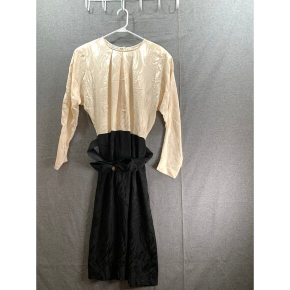 Silk Studio Women Silk Dress Size 14 Cream and Black Knee length - Picture 1 of 6